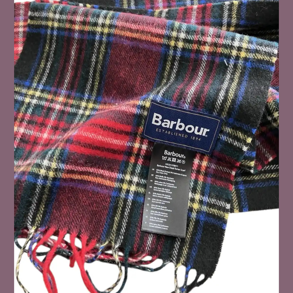 Écharpe Barbour Tartan Bleu Rouge Jaune Laine Cachemire Luxe Occasion
