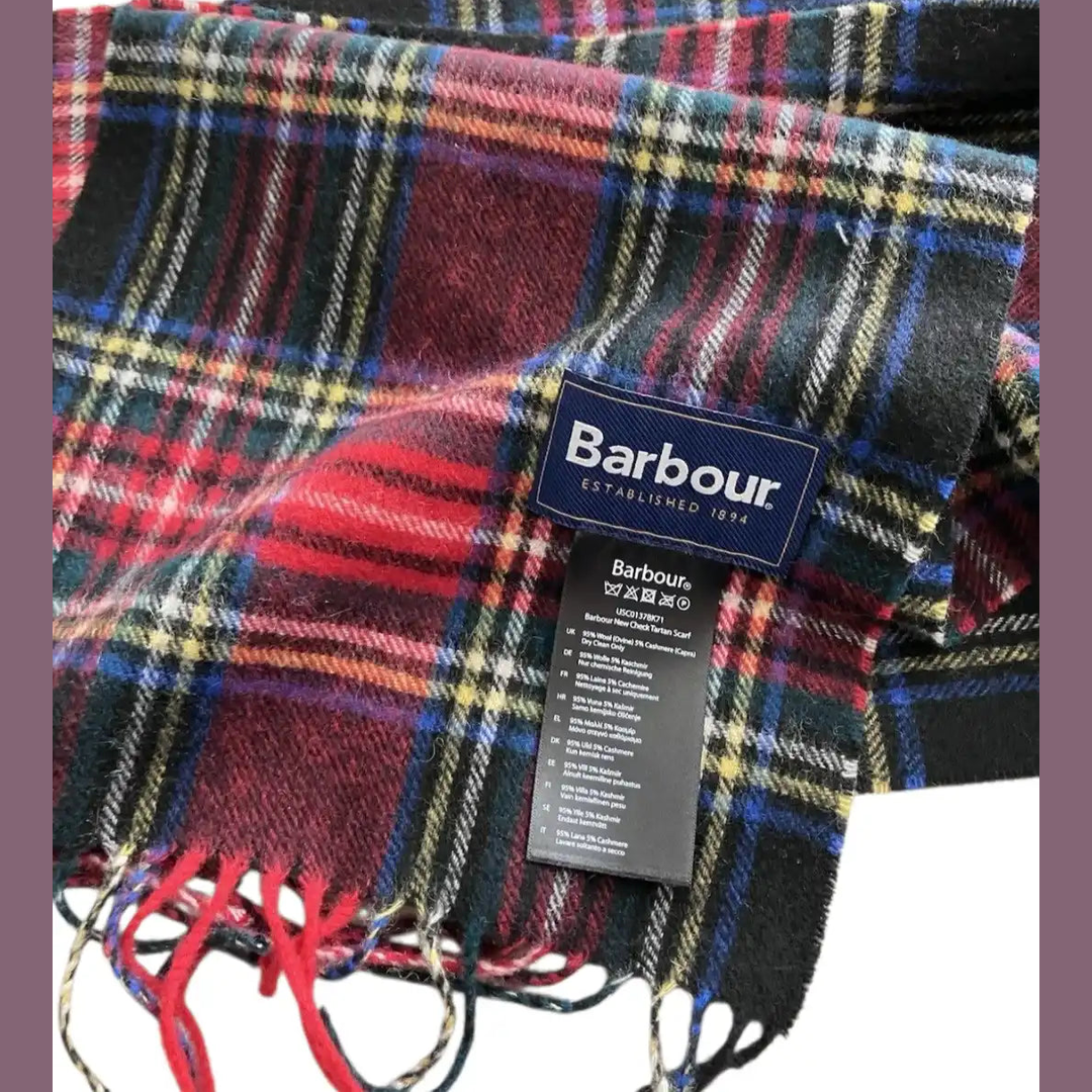 Écharpe Barbour Tartan Bleu Rouge Jaune Laine Cachemire Luxe Occasion