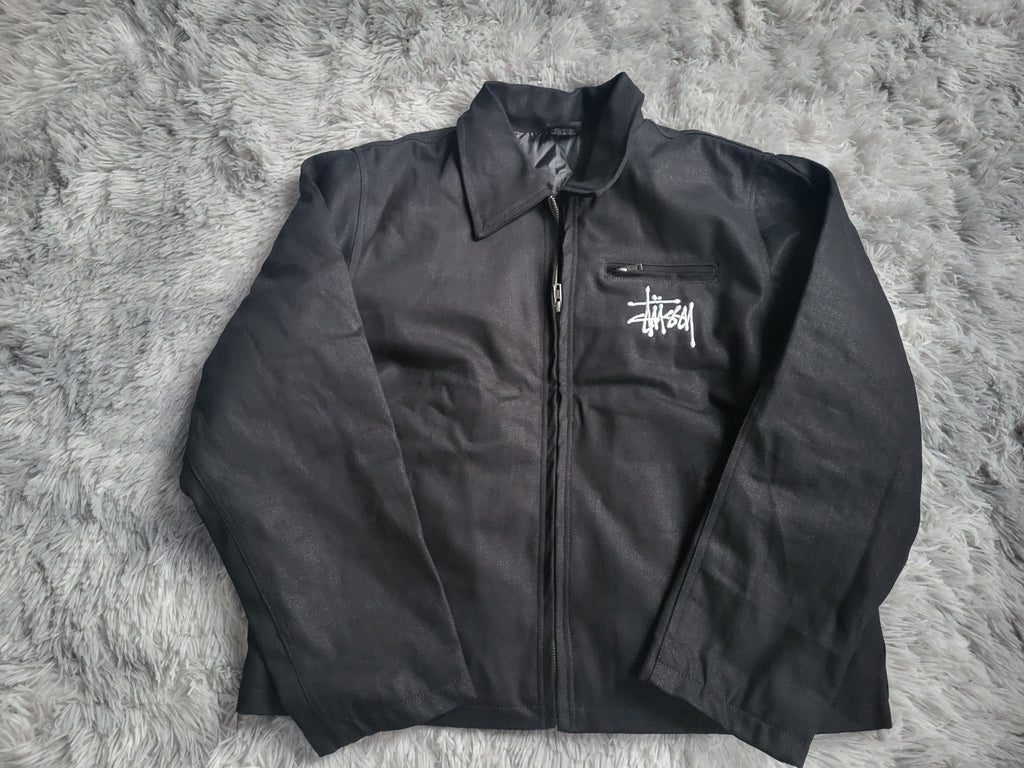 Veste Stüssy Canvas Shop Jacket Noire - Double Logo Brodé (Avant & Dos)Homme  - Style 118481 - Taille M - Neuf