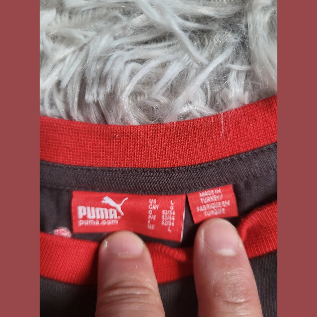 T-shirt Vintage Puma Big Cat Logo – Anthracite & Rouge – Style Ringer – Taille L