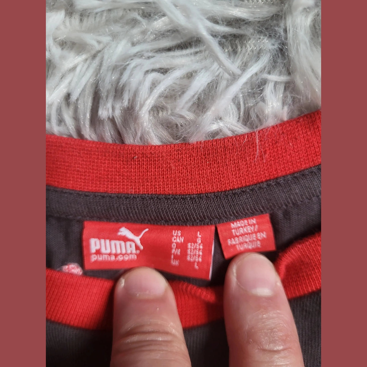 T-shirt Vintage Puma Big Cat Logo – Anthracite & Rouge – Style Ringer – Taille L