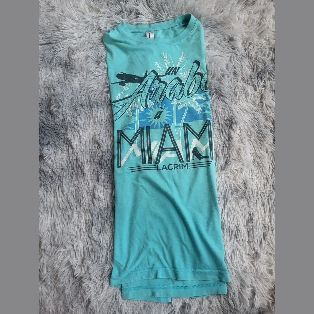 T-shirt bleu turquoise Lacrim, imprimé Miami, taille M. Fripes Sélect