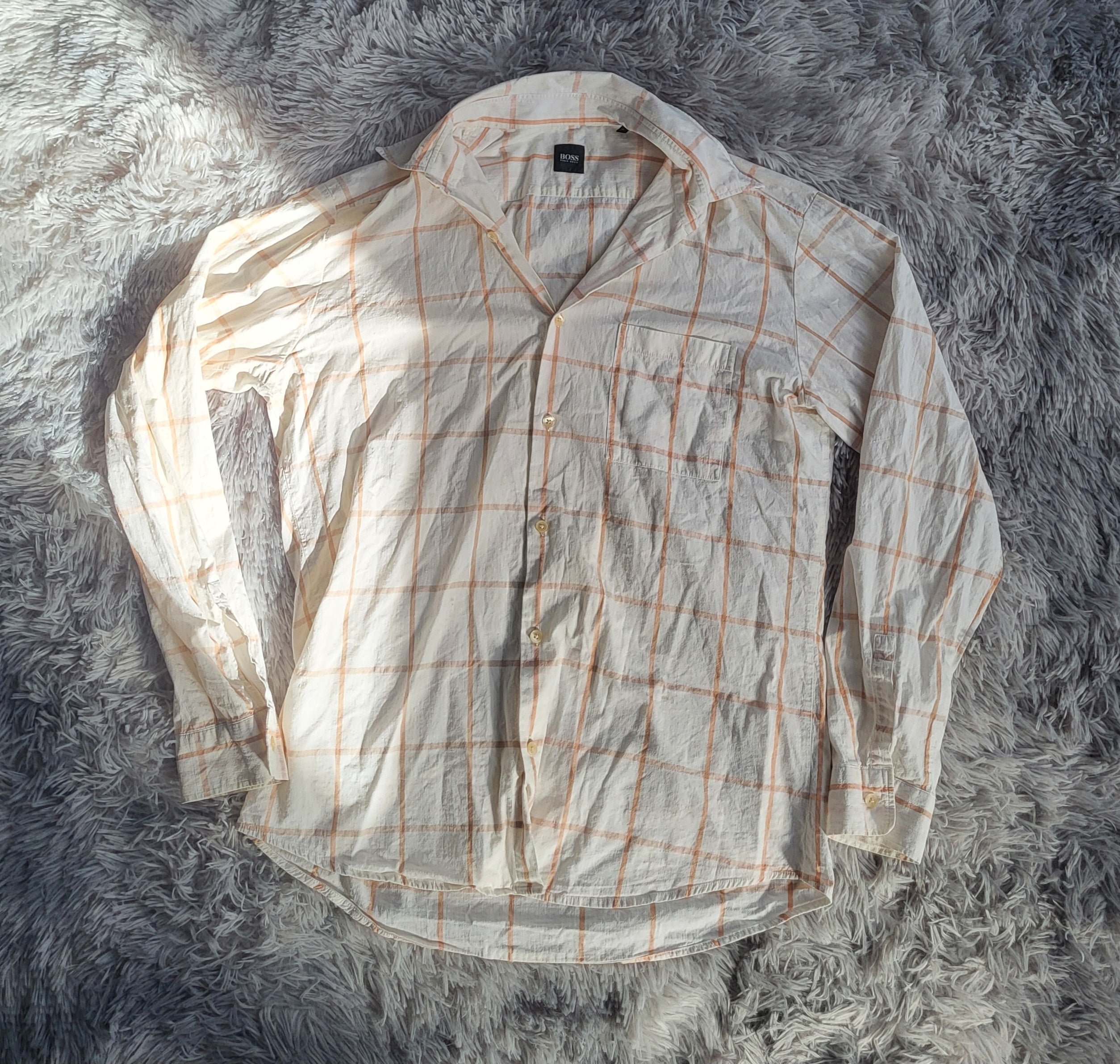 Chemise BOSS Black Vintage 2007 - Carreaux Orange & Écru - Taille M - Archive Luxe