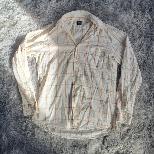 Chemise BOSS Black Vintage 2007 - Carreaux Orange & Écru - Taille M - Archive Luxe