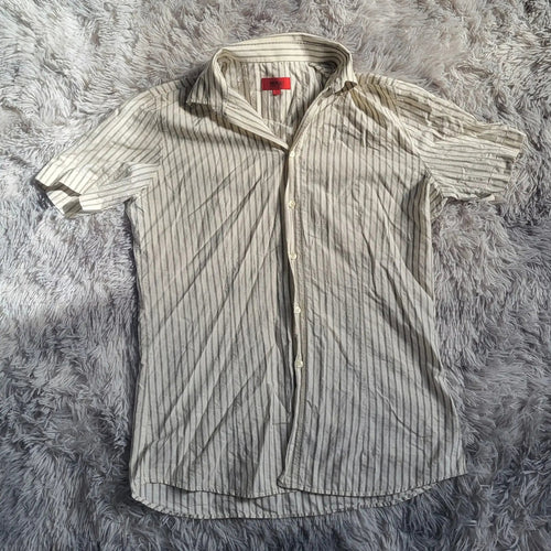 Chemisette HUGO Hugo Boss Slim Fit - Rayures Grises & Écru - Taille L - Archive Étiquette Rouge