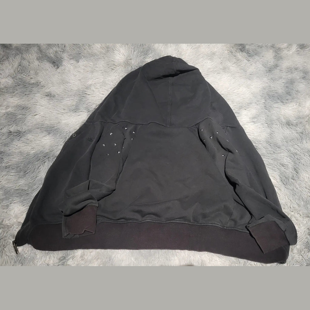 Sweat à capuche Adidas noir, détails argentés sur les manches, taille L, Fripes Sélect