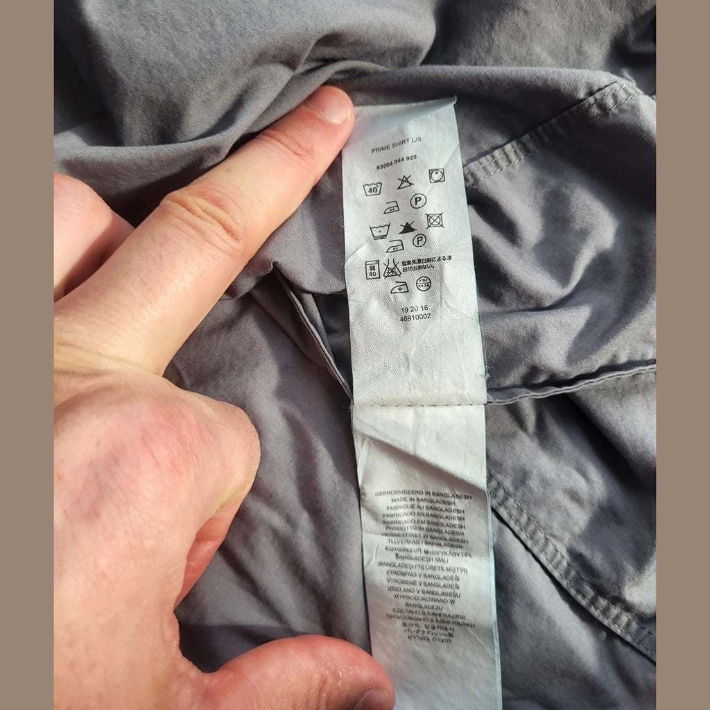 Chemise grise PRIME SHIRT, taille L, étiquette visible, Fripes Sélect