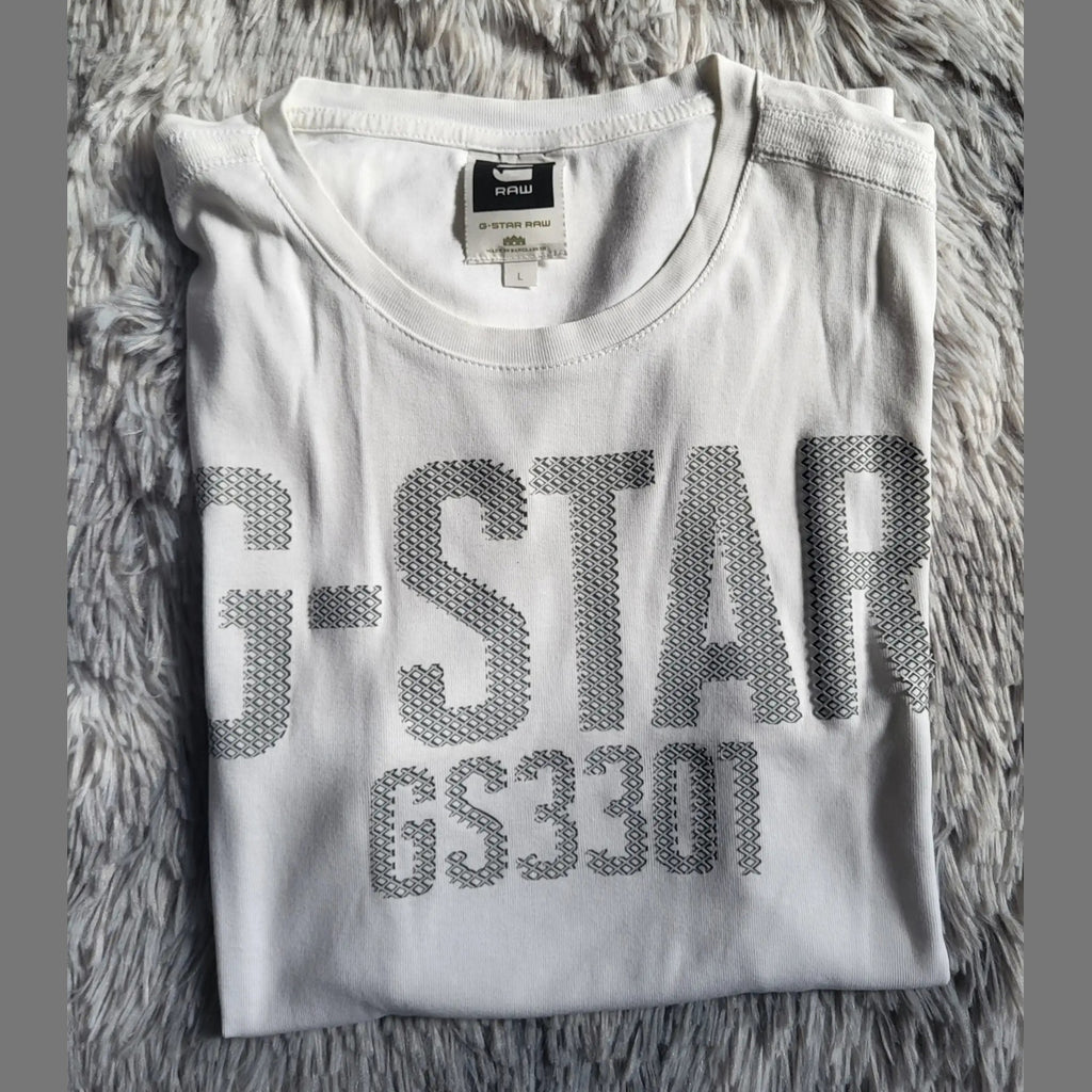 T-shirt blanc G-Star Raw taille L, logo GS3301 visible, Fripes Sélect