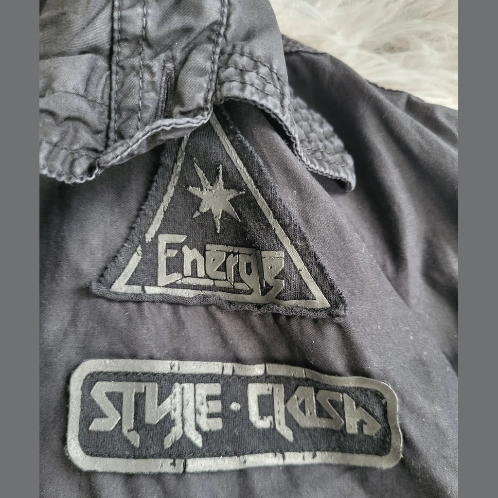 Chemise Energie Vintage Y2K Noire - Style Militaire - Taille XL - Idéal Custom ou Teinture