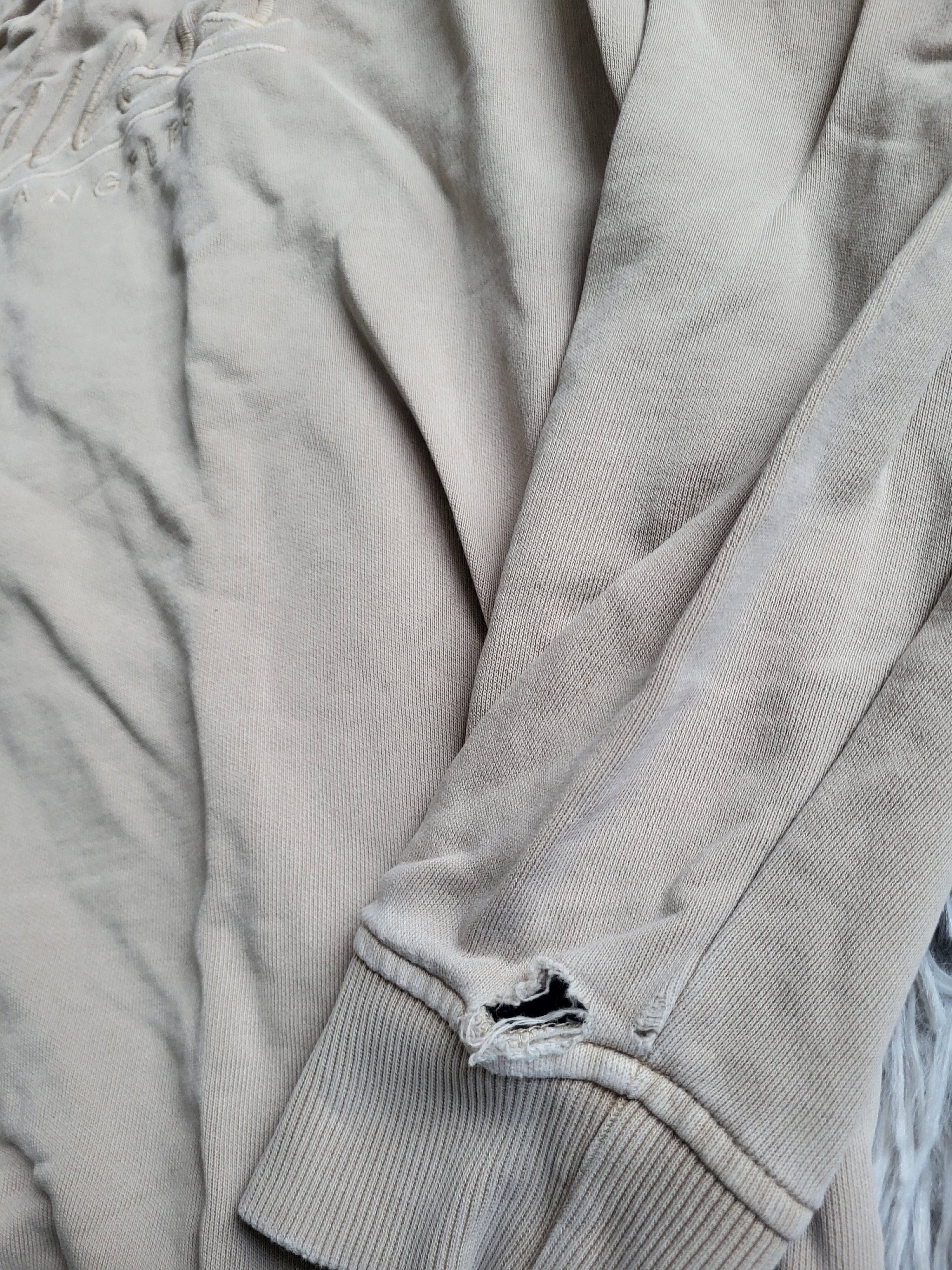 Sweat Guess Beige Sable – 100% Coton – Taille L – Style Distressed / Upcycling