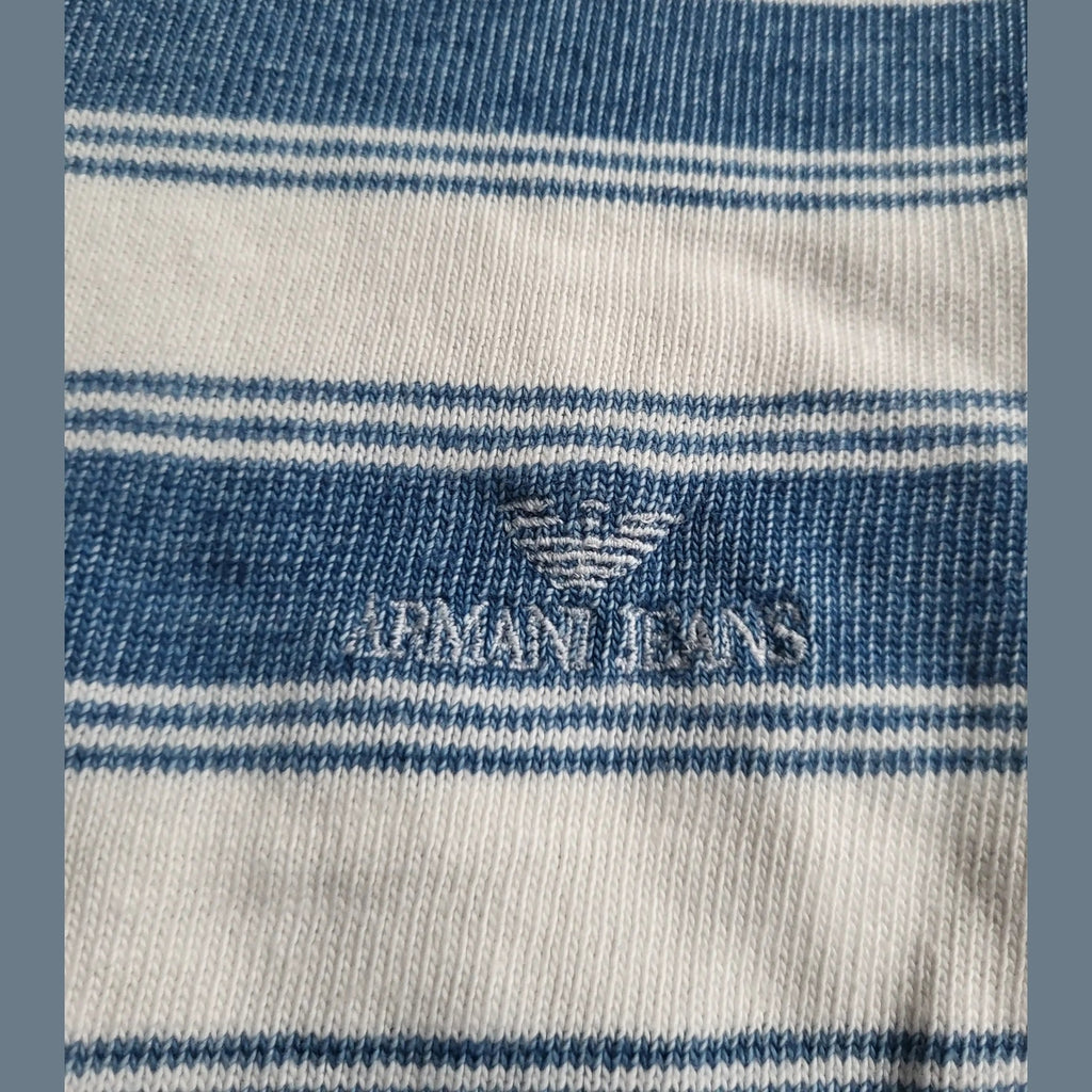 Pull Vintage Armani Jeans – Rayures Marines – Taille XL – Made in Italy – 90s