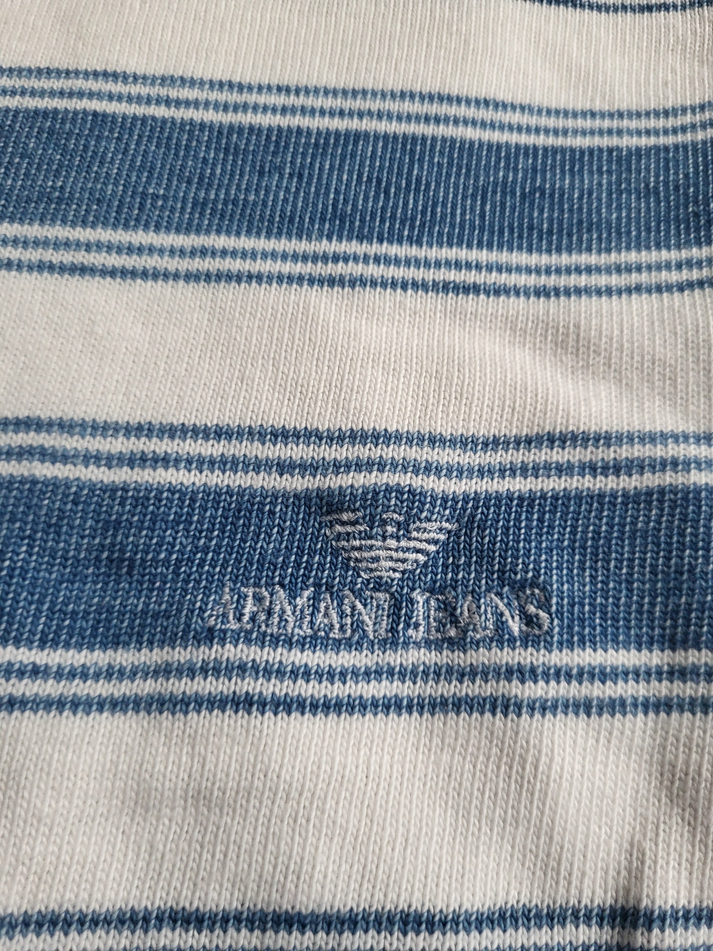 Pull Vintage Armani Jeans – Rayures Marines – Taille XL – Made in Italy – 90s