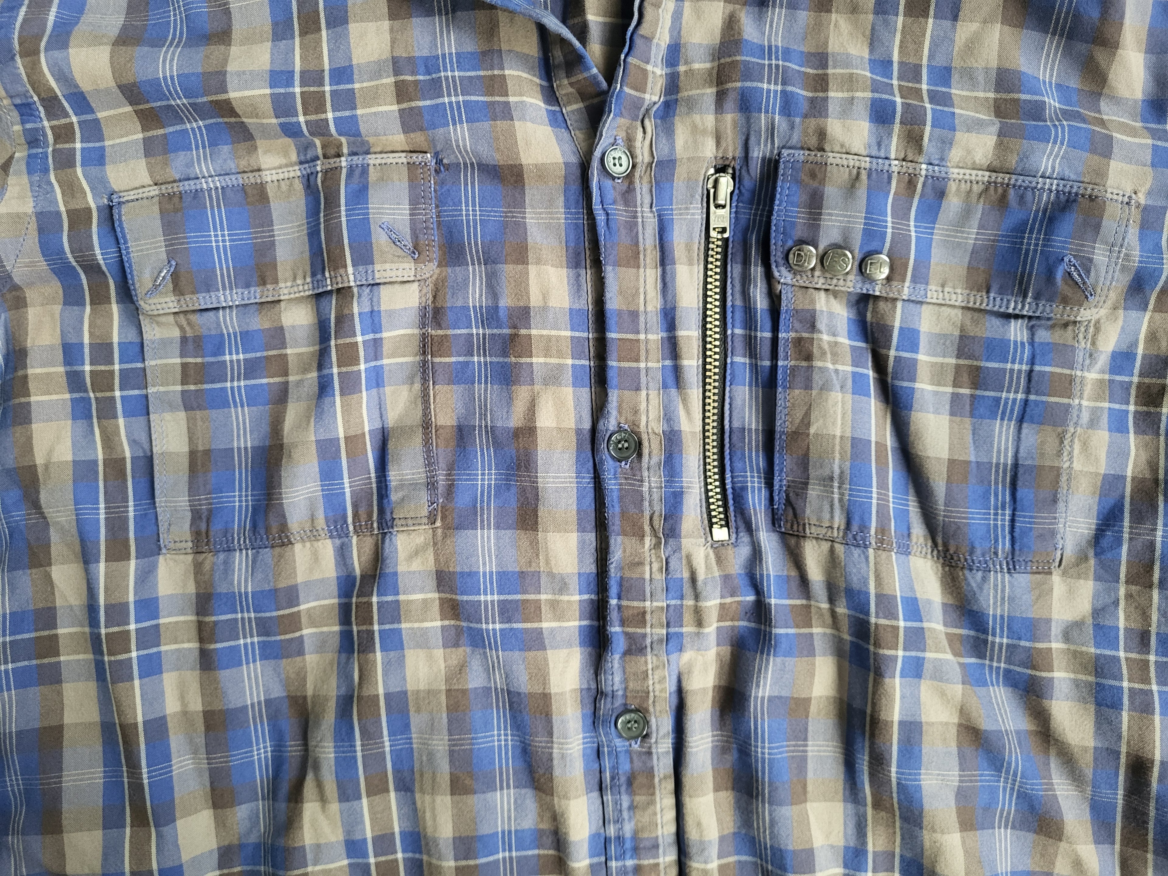 Chemise Diesel Vintage Tartan Bleu & Marron - Taille L - 100% Coton