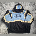 Sweat à capuche Stüssy Reworked Patchwork – Pièce Unique 1/1 – Noir / Bleu / Jaune – Taille XL (Boxy Fit)