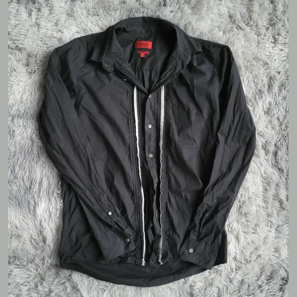 Chemise HUGO Hugo Boss Slim Fit Noire - Bande Contrastée - Taille XL - Archive Luxury - À RÉPARER