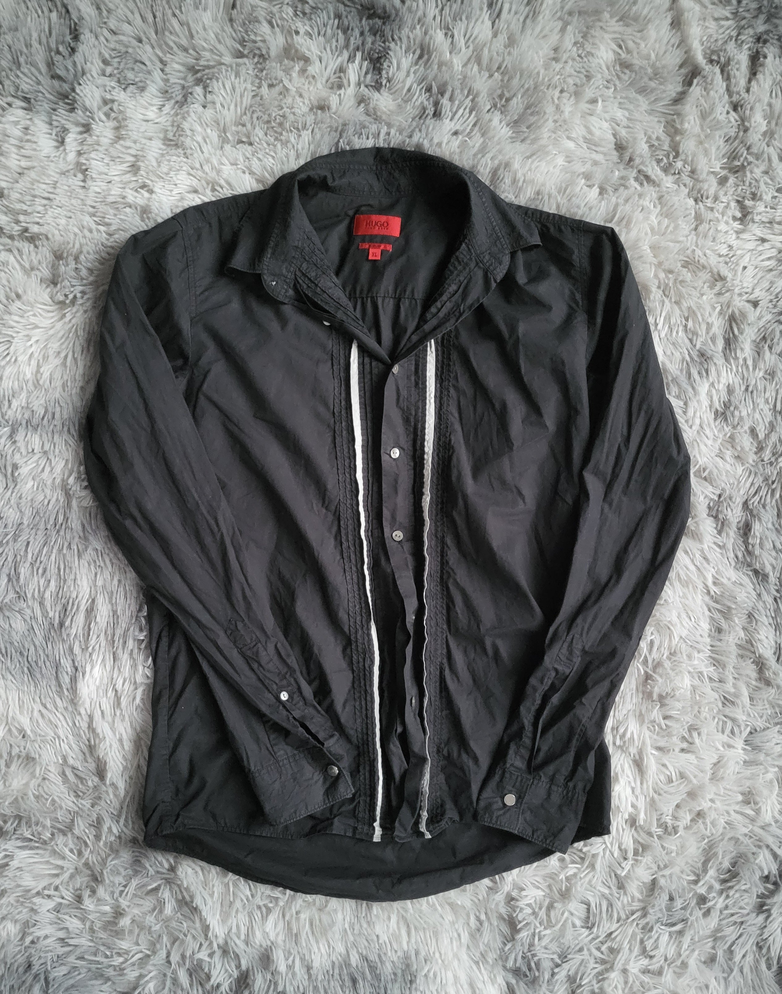 Chemise HUGO Hugo Boss Slim Fit Noire - Bande Contrastée - Taille XL - Archive Luxury - À RÉPARER