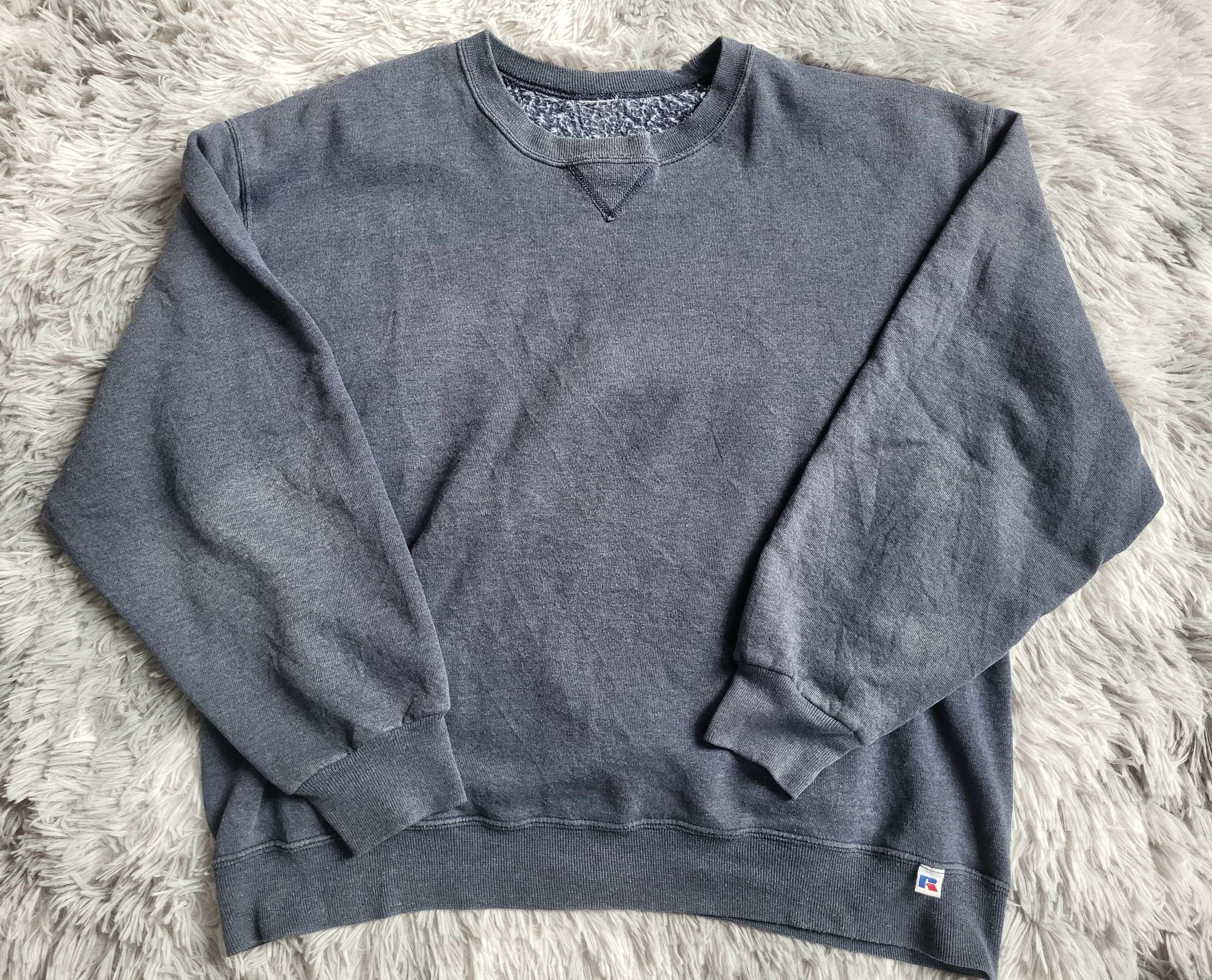 Sweat Russell Athletic Vintage – Bleu-Gris Délavé – Taille XL – Coupe Boxy Fit