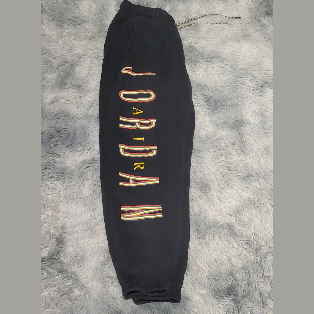 Pantalon de Training Nike Jordan Noir – Logo Floqué – Taille S – Style Distressed Streetwear