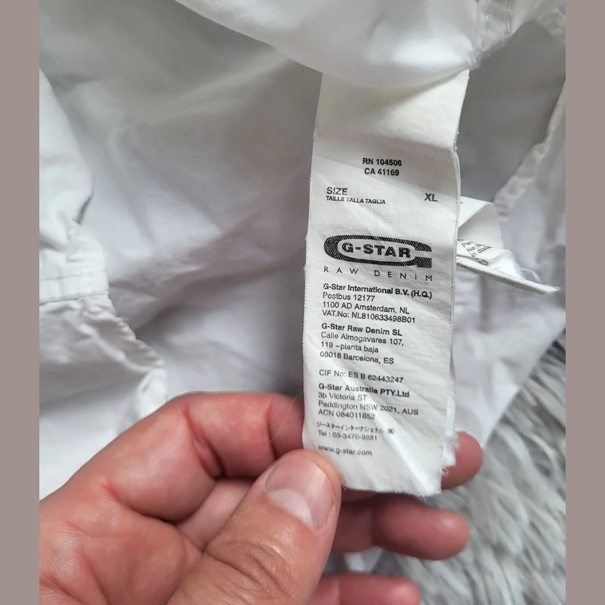 Chemise blanche G-Star taille XL, étiquette visible, Fripes Sélect