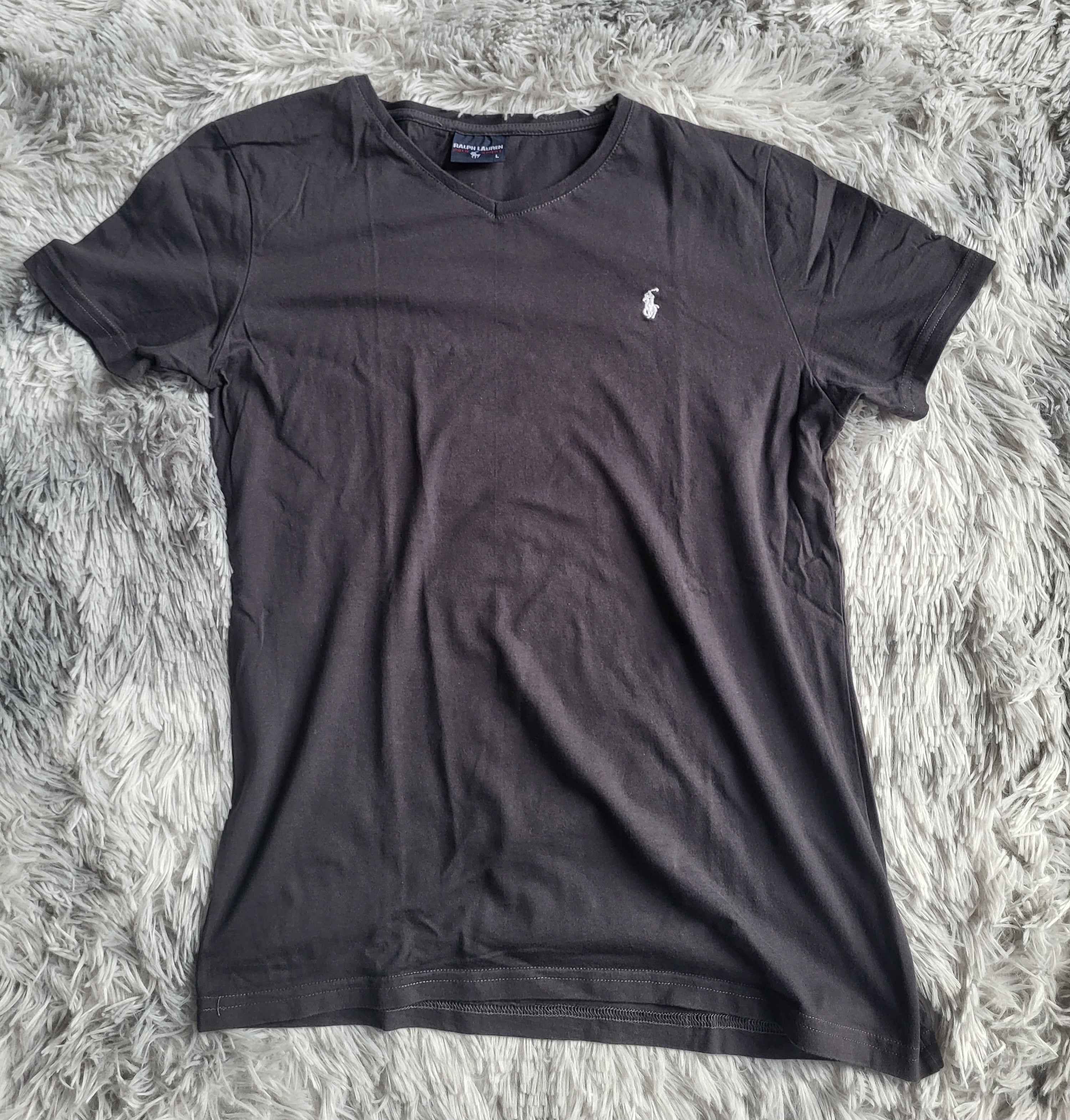 T-shirt Vintage Ralph Lauren Polo Sport - Col V - Gris Anthracite - Taille L