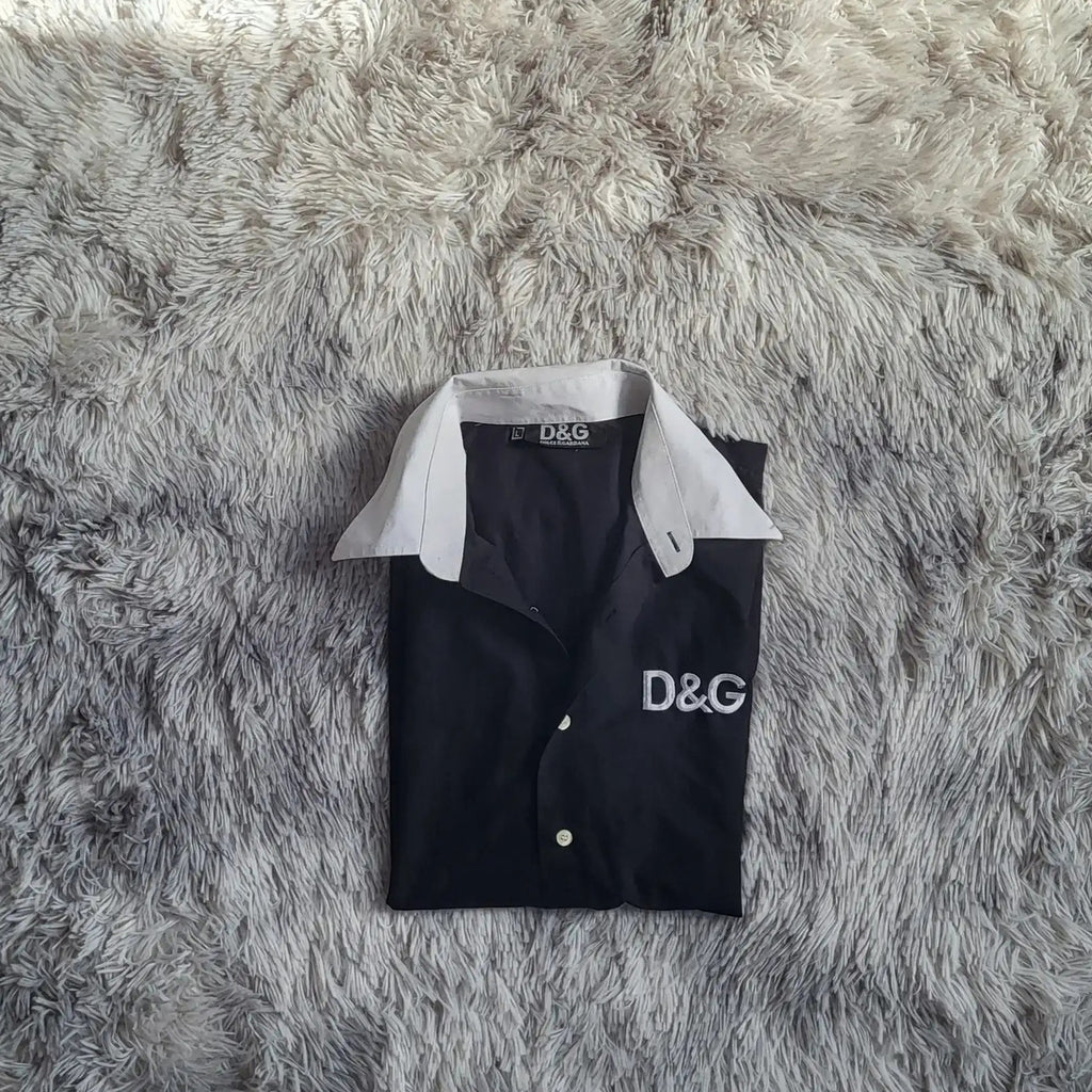 chemise noire D&G à col blanc, taille L, Fripes Sélect
