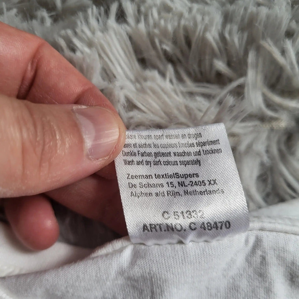 T-shirt blanc Zeeman, taille S, étiquette visible, Fripes Sélect