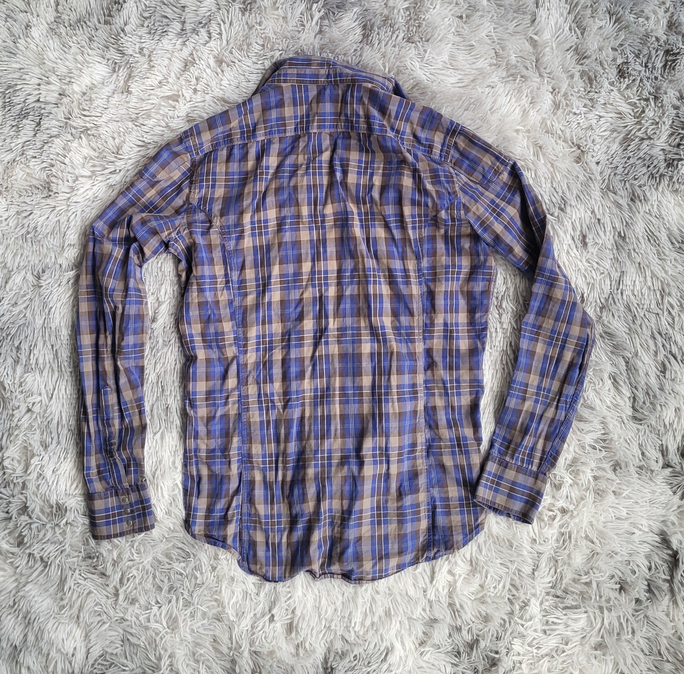 Chemise Diesel Vintage Tartan Bleu & Marron - Taille L - 100% Coton - Détail Zip - À RÉPARER
