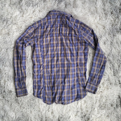 Chemise Diesel Vintage Tartan Bleu & Marron - Taille L - 100% Coton - Détail Zip - À RÉPARER