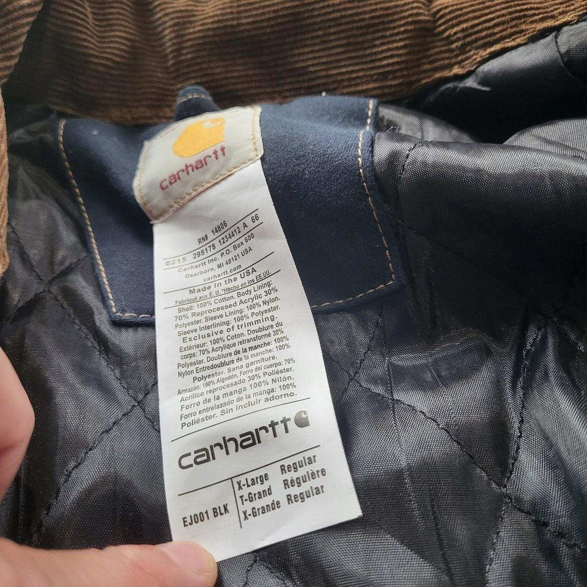 Veste Carhartt bleue taille XL, étiquette visible, Fripes Sélect